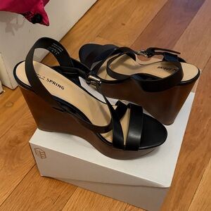 Call It Spring Black and Brown Wedge Sandals